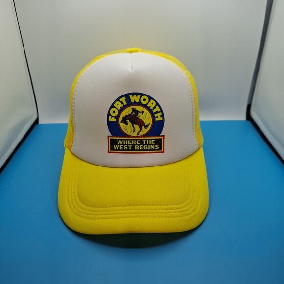 Fort Worth Trucker Snapback Hat Cap Yellow Foam "Where The West Begins" - Picture 1 of 7